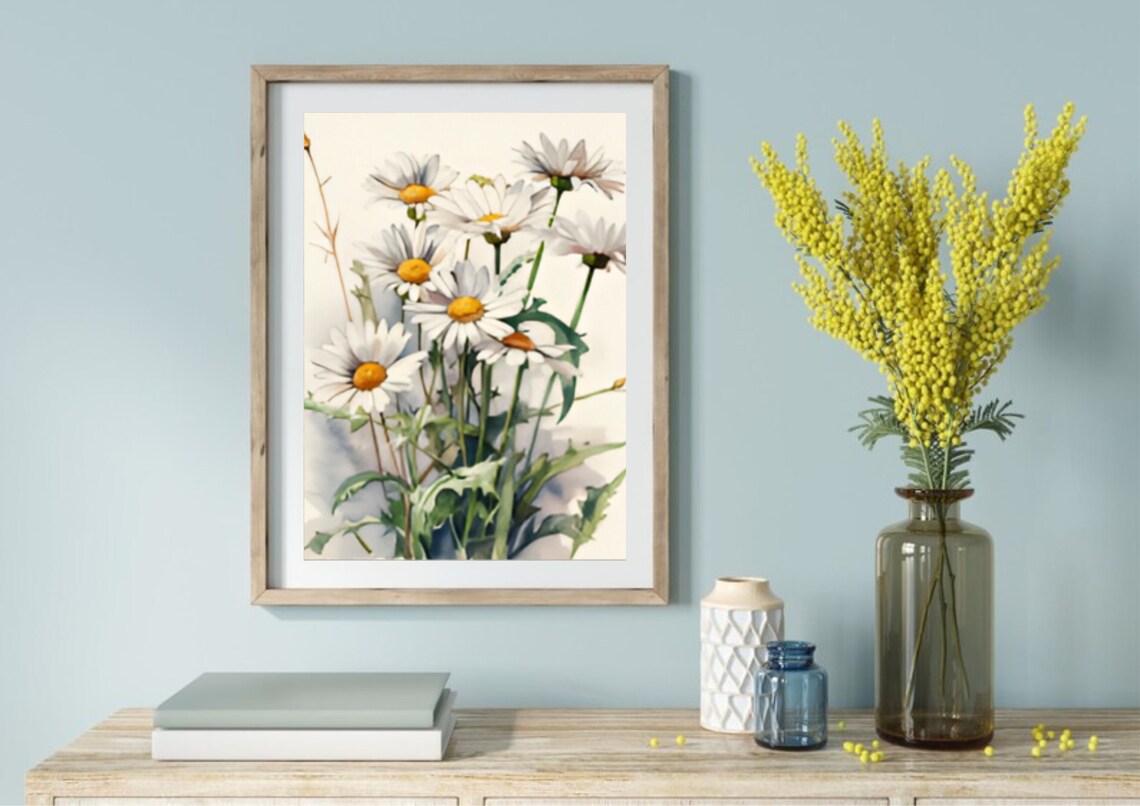 White Daisies Bouquet Golden Centers Fresh Watercolor Floral Poster - Image 5