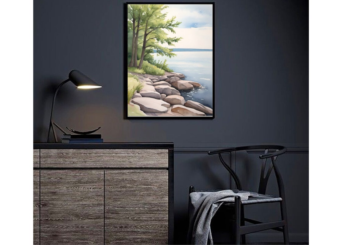 Lake Ontario Painting Canadian Forest Lake Watercolor Art Print Great Lakes Wall Art Mountain Lake Landscape Artwork Ontario Travel Poster - Image 2