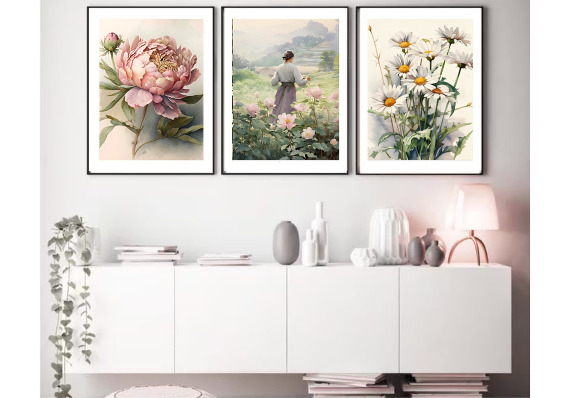 Peony Watercolor Painting Peonies Art Print Large Botanical Watercolor Art Neutral Floral Wall Art Garden Flowers Watercolor Painting - Image 4