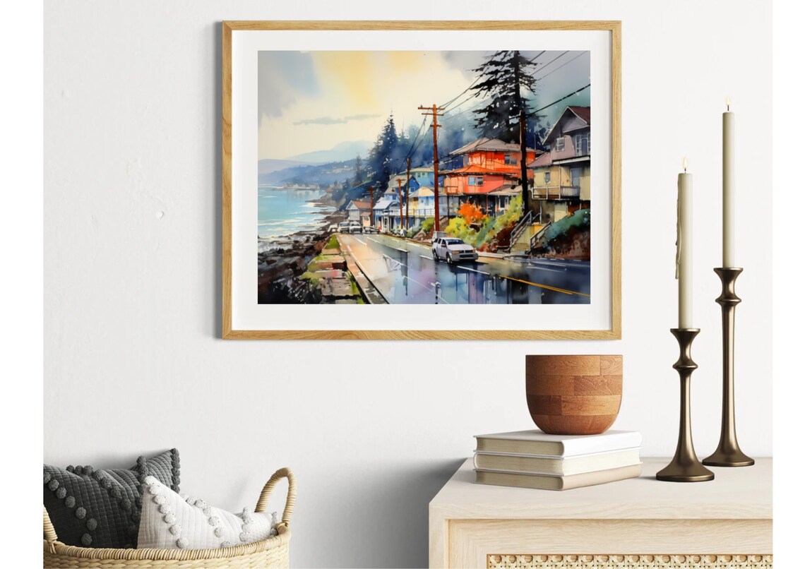 Yachats Oregon Coast Watercolor Landscape Art Print - Image 5