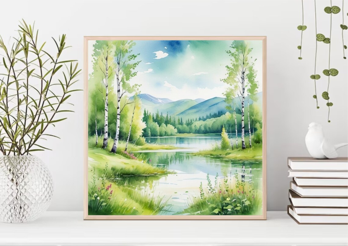 Colorado Aspen Lake Birch Forest Wildflowers Watercolor Poster - Image 4