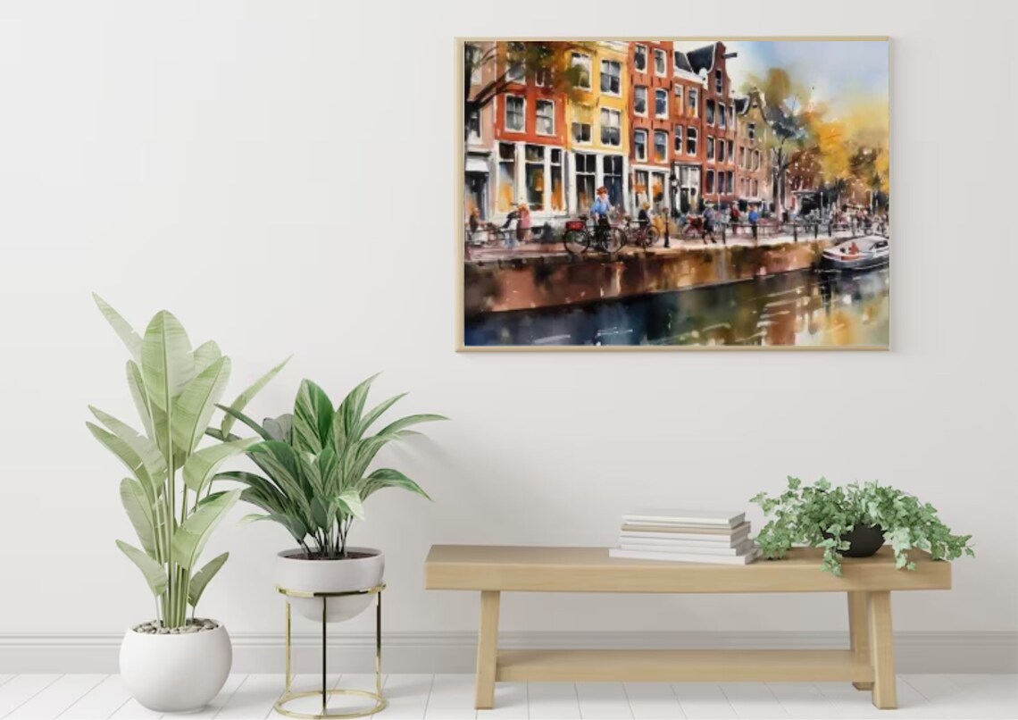 Amsterdam Canal Houses Bicycles Autumn Light Watercolor Travel Poster - Image 5
