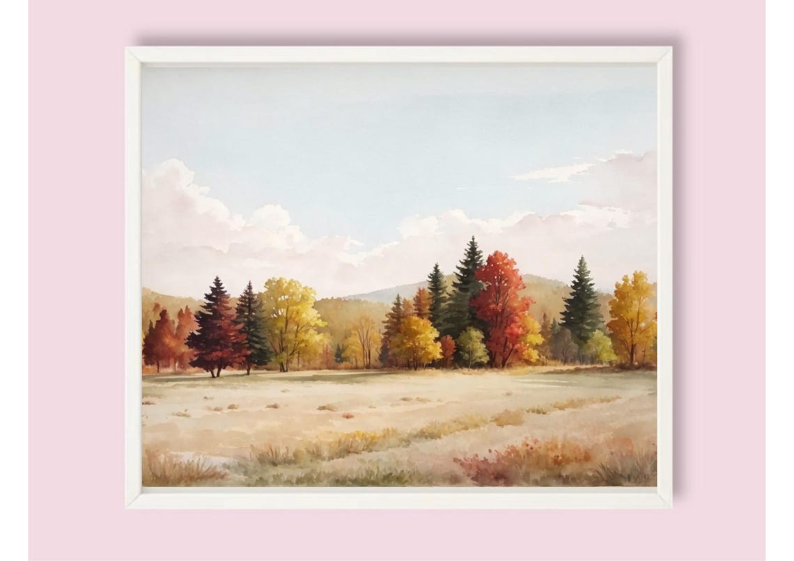 Autumn Forest Meadow Watercolor Fall Trees Panoramic Landscape Poster - Image 5
