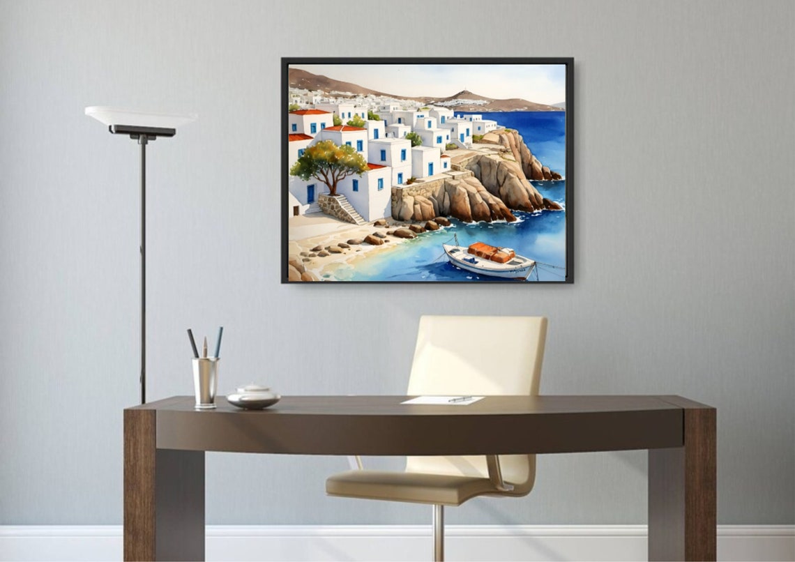 Mykonos Painting Greece Watercolor Art Print Greek Island Wall Art Cyclades Islands Travel Poster Mykonos Cityscape Artwork Greece Gifts - Image 5
