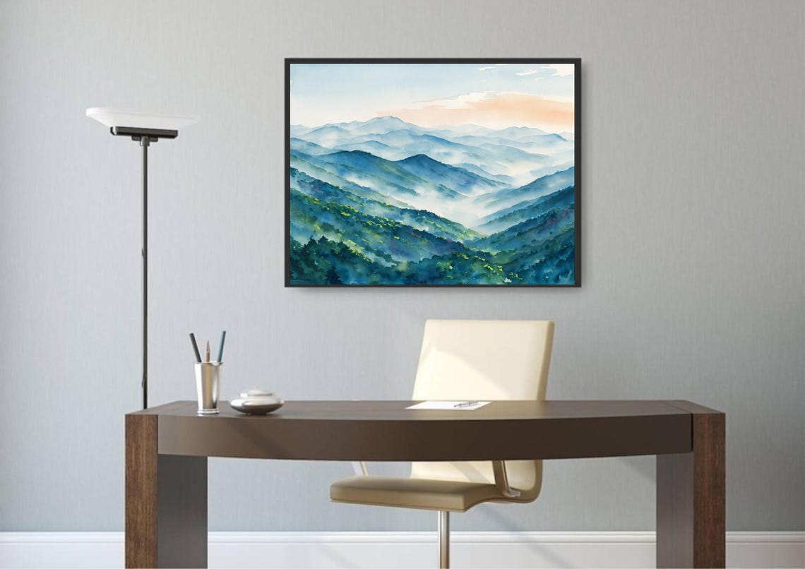 Blue Ridge Misty Mountain Layers Watercolor Smoky Panoramic Art Poster - Image 5