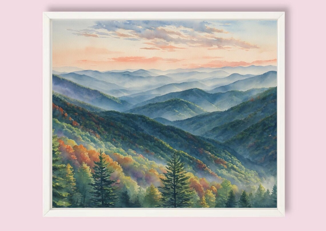 Great Smoky Mountains Watercolor Art Print, Autumn Landscape - Image 4