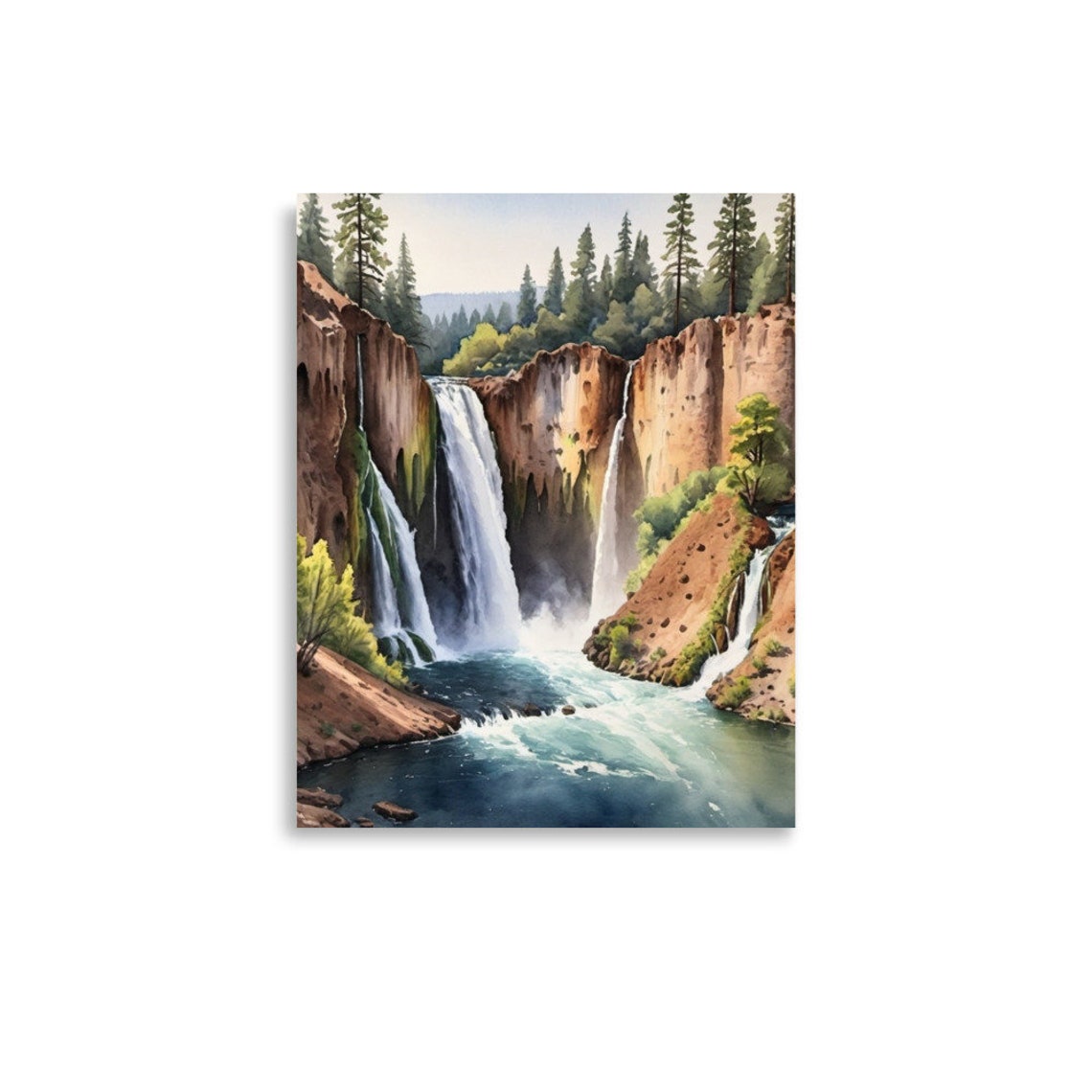 Burney Falls Waterfalls Wide Canyon Watercolor State Park Art Poster - Image 2