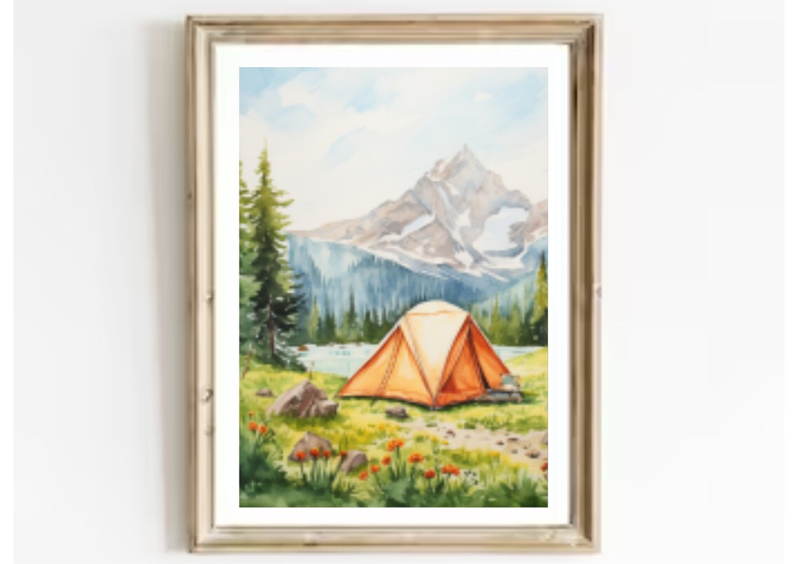 Utah Painting Sundial Peak Watercolor Art Mountain Lake Art Print Tent In The Mountain Artwork Pine Forest Art Watercolor Mountain Landscape - Image 3