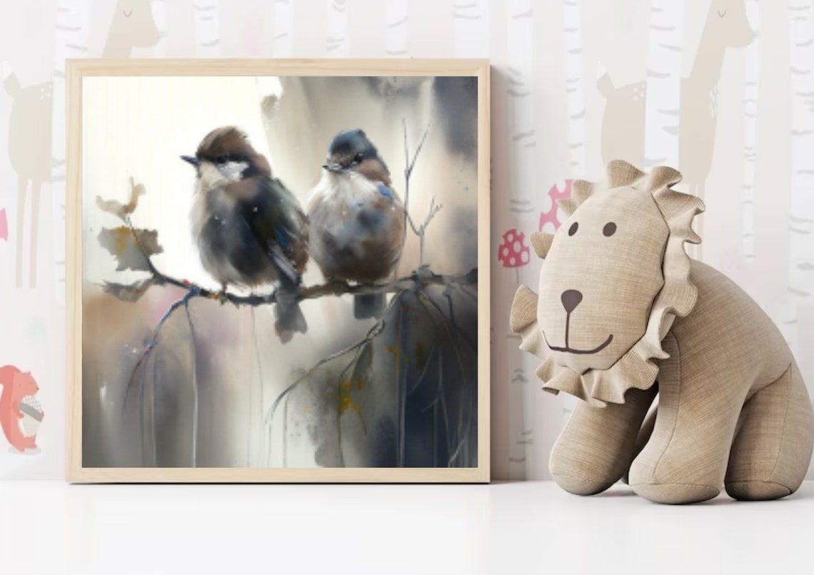 Two Sparrows on a Bare Winter Branch Watercolor Bird Art Poster - Image 5