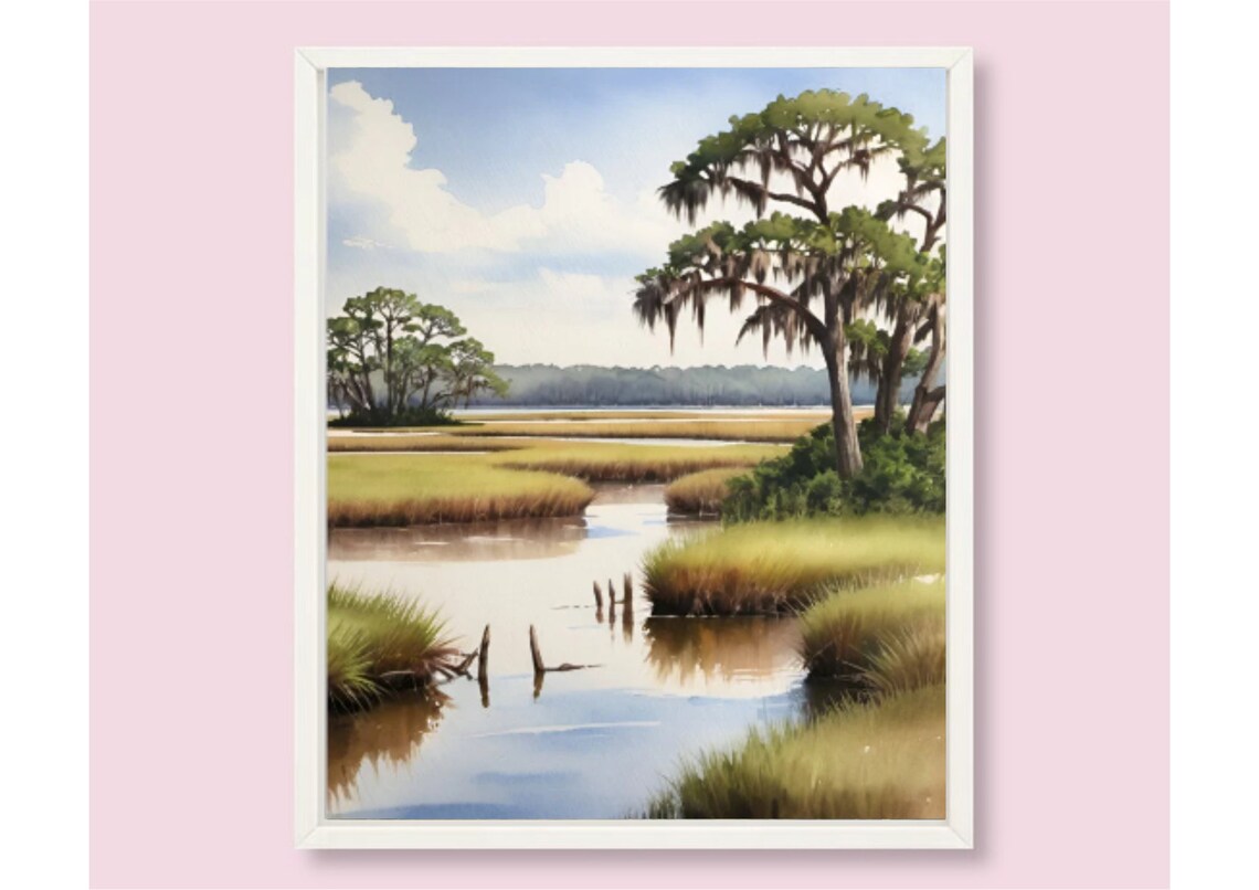 Marsh Painting Charleston Lowcountry Watercolor Art Print Neutral Landscape Wall Art Beige Gree Art Salt Marsh Watercolor Painting Print - Image 6