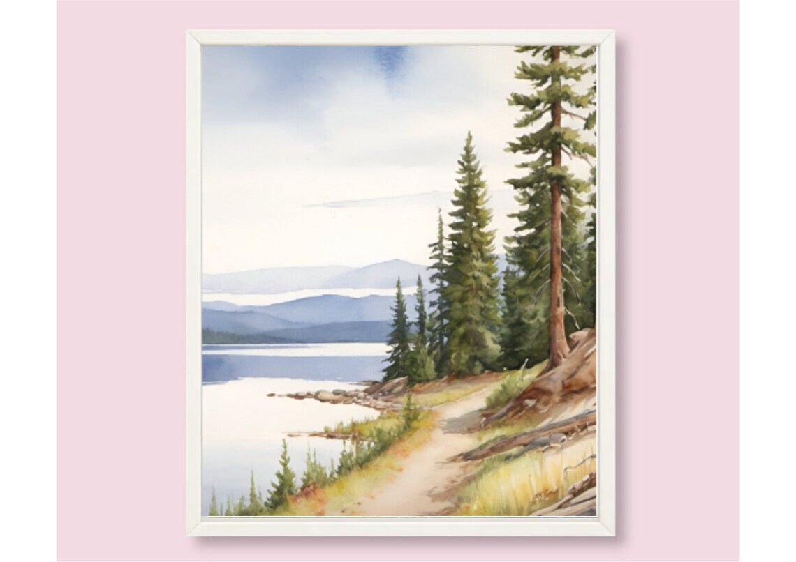 Priest Lake Idaho Watercolor Landscape Art Print - Image 6