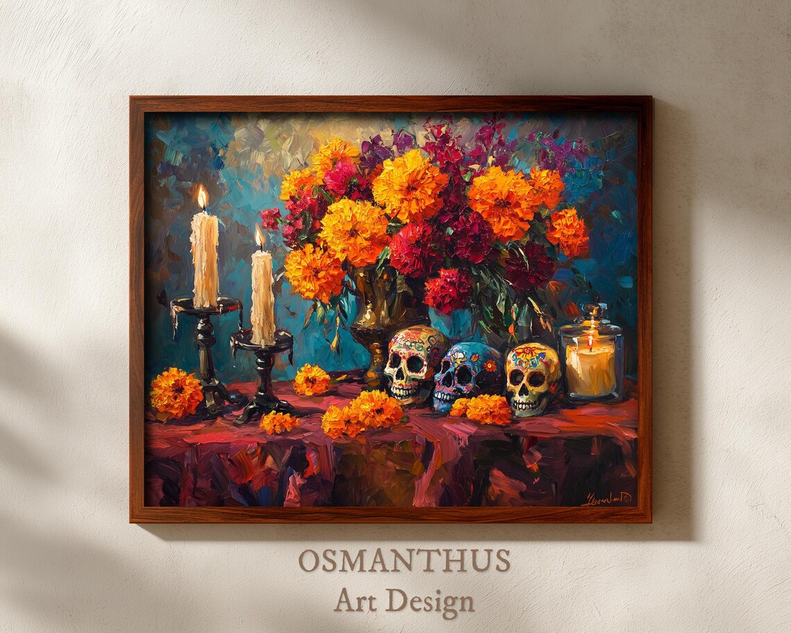 Dia De Los Muertos Altar Art Print, Cultural Celebration