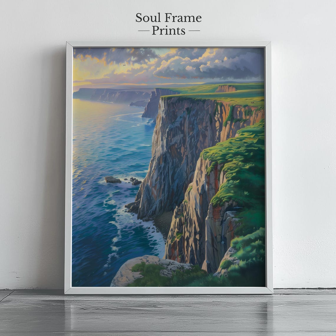 Dramatic Sea Cliffs at Sunset Ocean Coastal Landscape Print Artwork