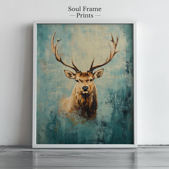 Vintage Stag Wall Art Print Rustic Wildlife Oil Painting Majestic Deer Natureinspired Home Decor Elegant 376