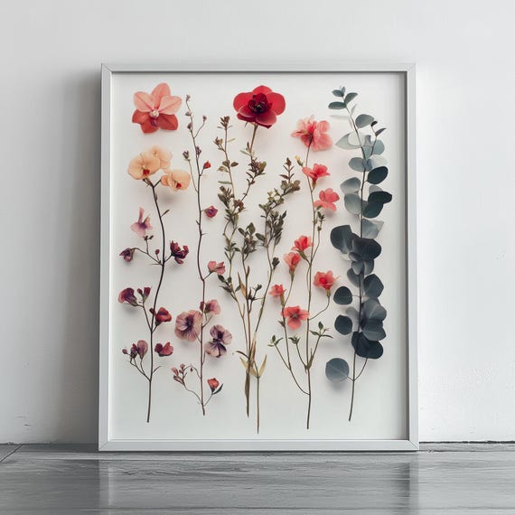 Pressed Botanical Wall Art Floral Specimens Vintage Flower Illustration Neutral Herbarium Decor