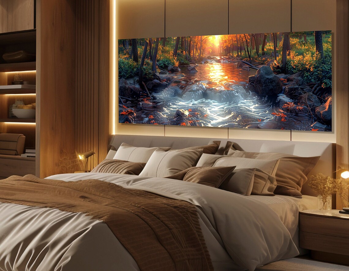 Forest River Sunset Landscape Wall Art Poster