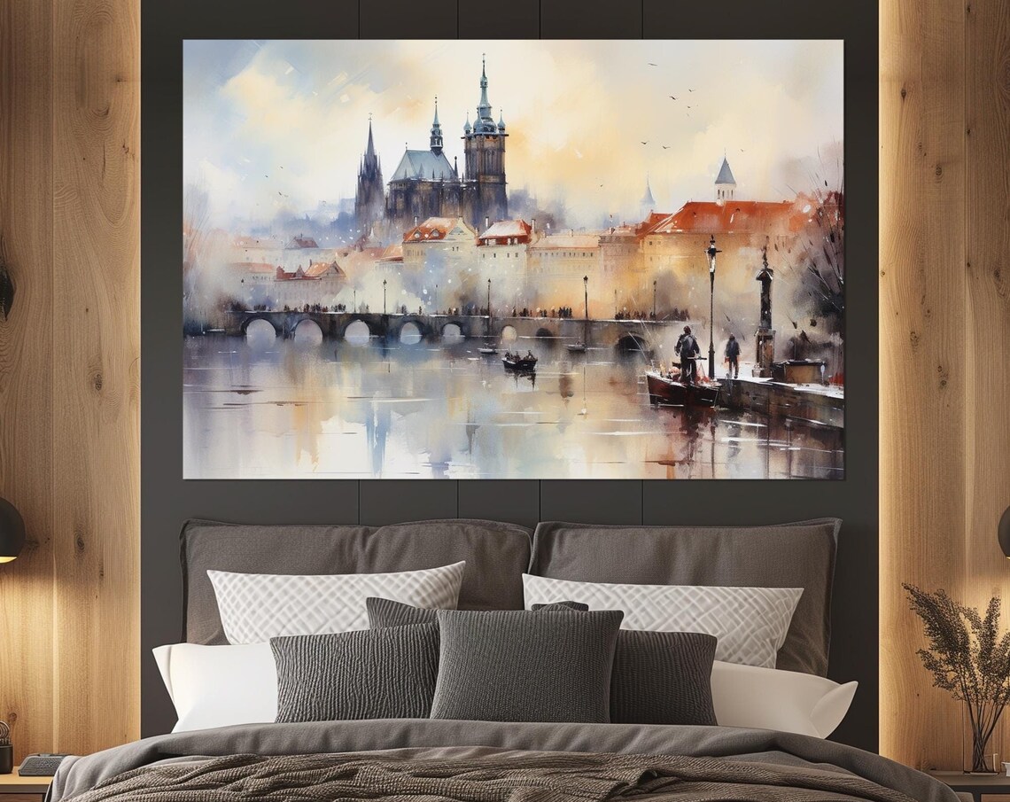 Prague Retro Style Travel Poster, Czech Wall Art