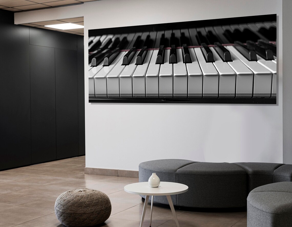 Black and White Piano Keys Close Up Panoramic Photography Music Wall Art Print - Image 2