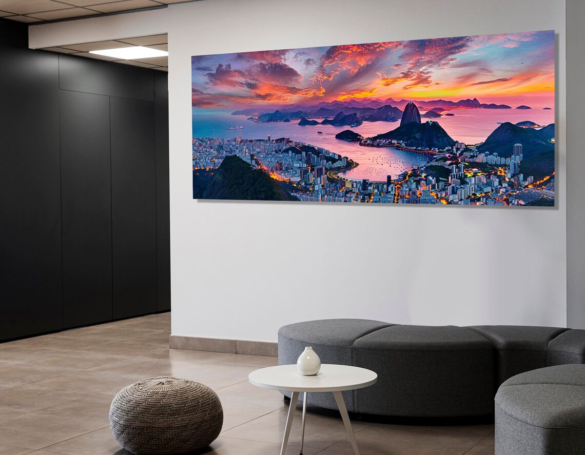 Rio De Janeiro Brazil Sugarloaf Mountain Sunset Bay City Lights Poster