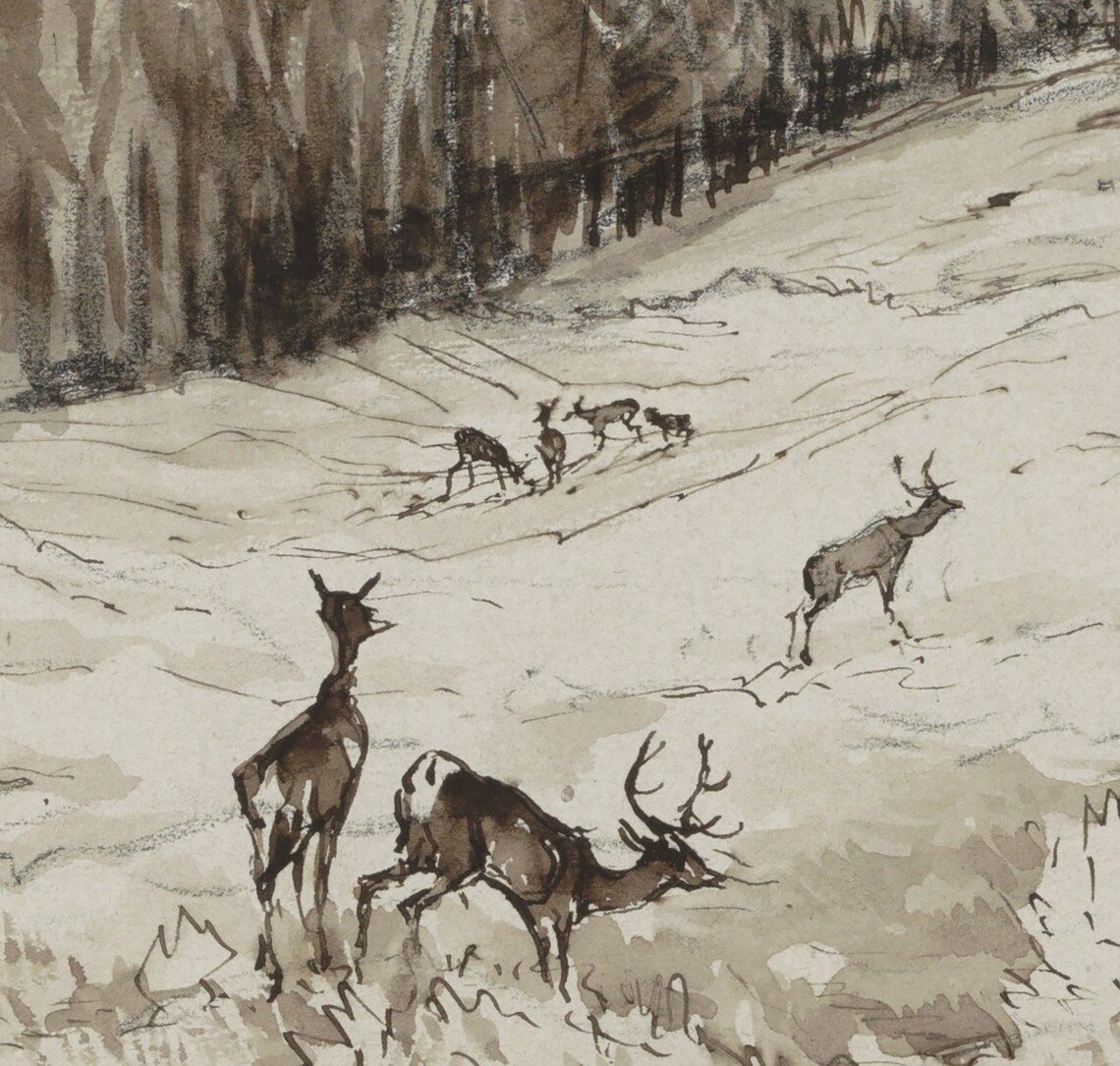 Rustic Landscape Deer Painting, Cabin Decor Art Print - Image 4