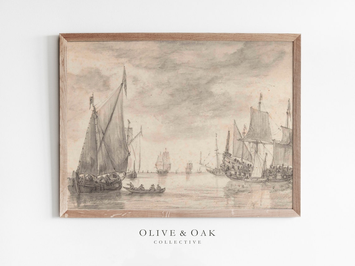 Vintage Ship Sketch Antique Harbor Art Print