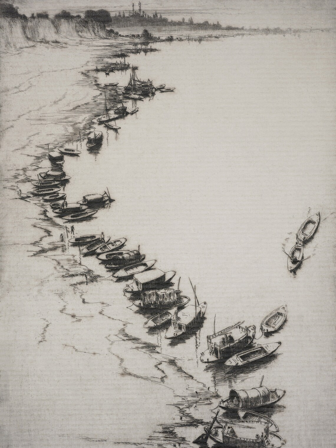 Coastal Landscape Sketch, Vintage Harbor Etching - Image 4