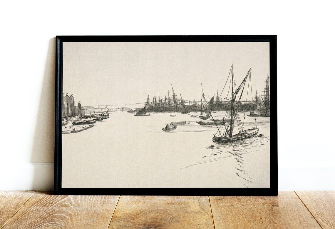 Vintage Sailboat Print, Nautical Harbor Sketch - Image 3