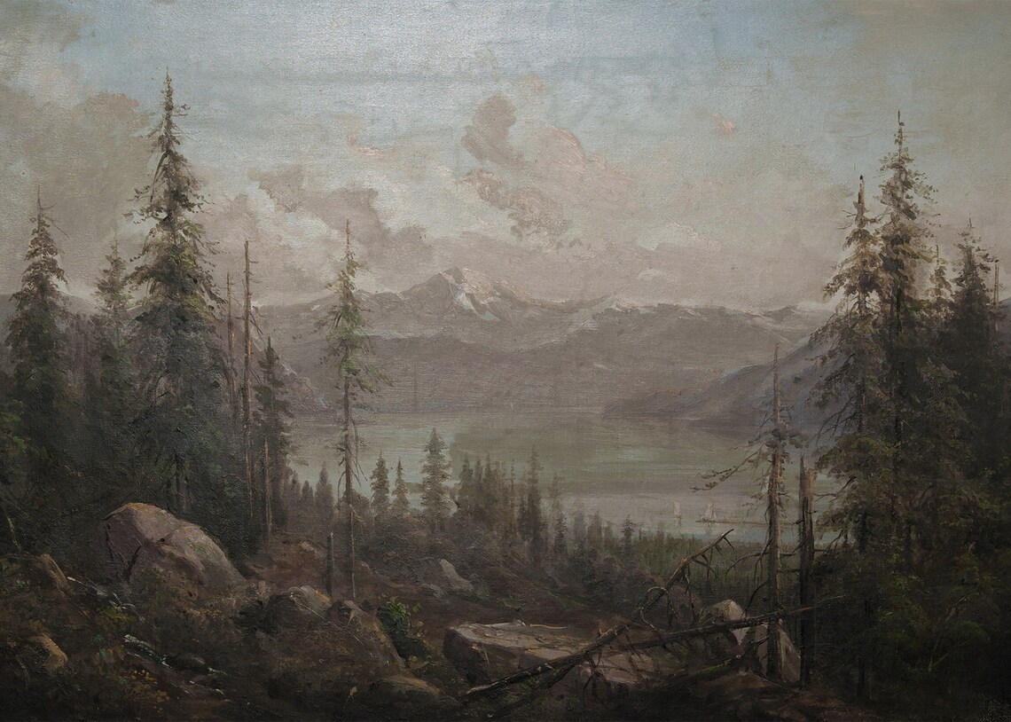 Vintage Lake Landscape Art Print, Rustic Mountain - Image 4