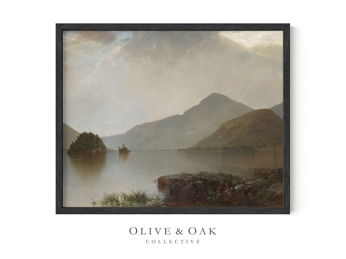 Vintage Lake Painting, Rustic Decor - Image 3