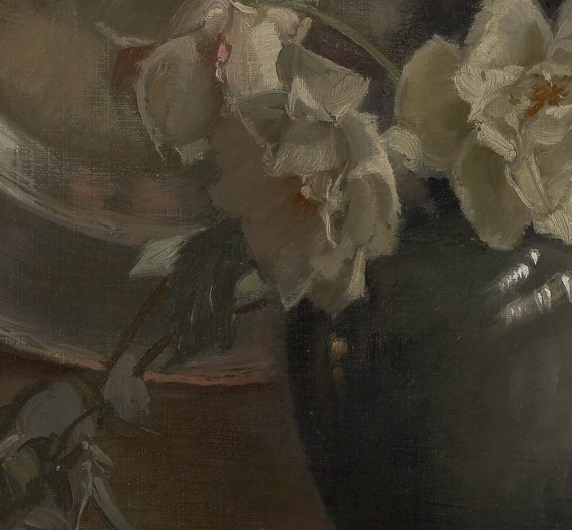 Vintage Neutral Flower Oil Painting, Floral Still Life Art Print - Image 4