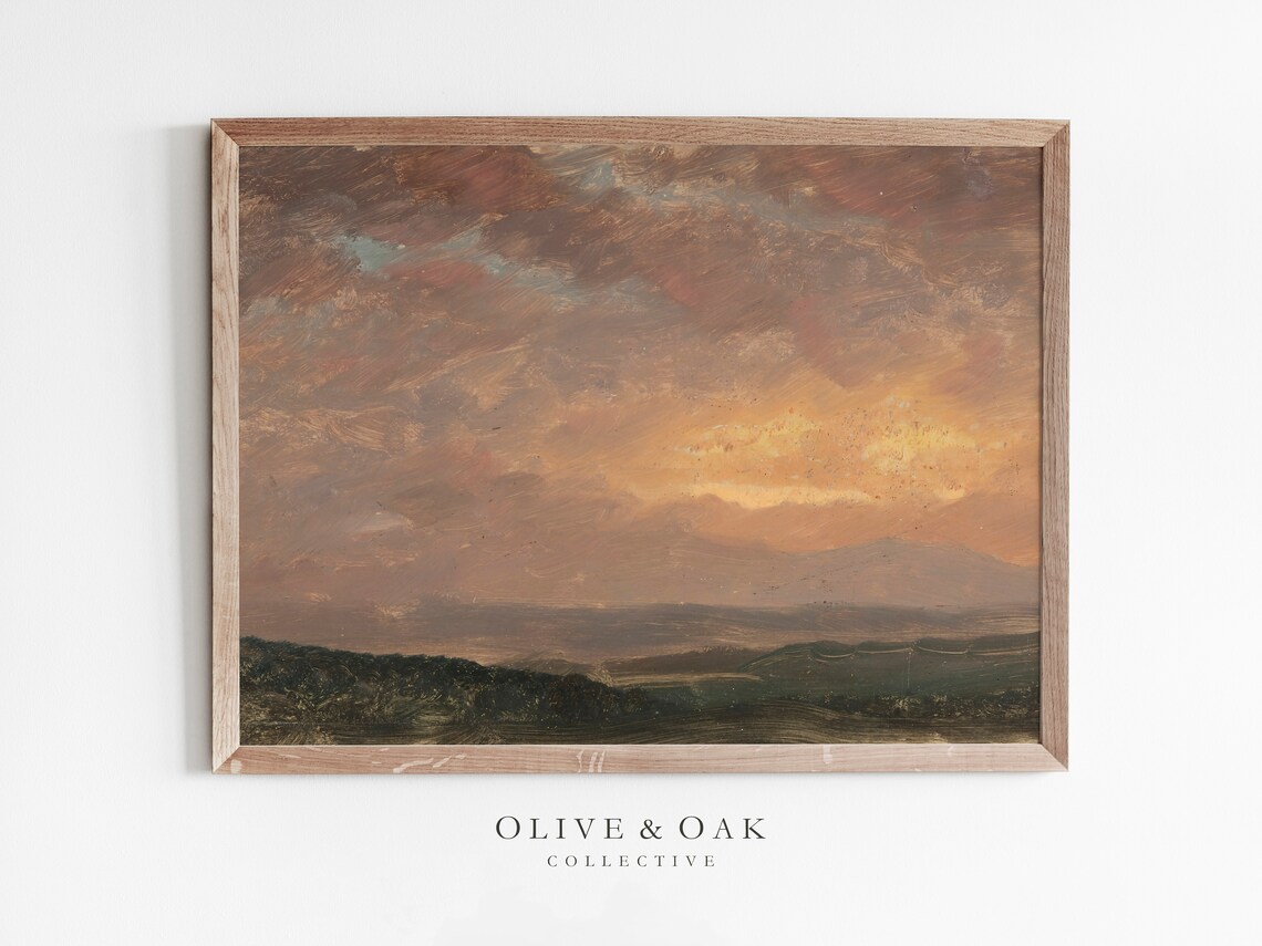 Cloud Oil Painting, Farmhouse Countryside Art Print