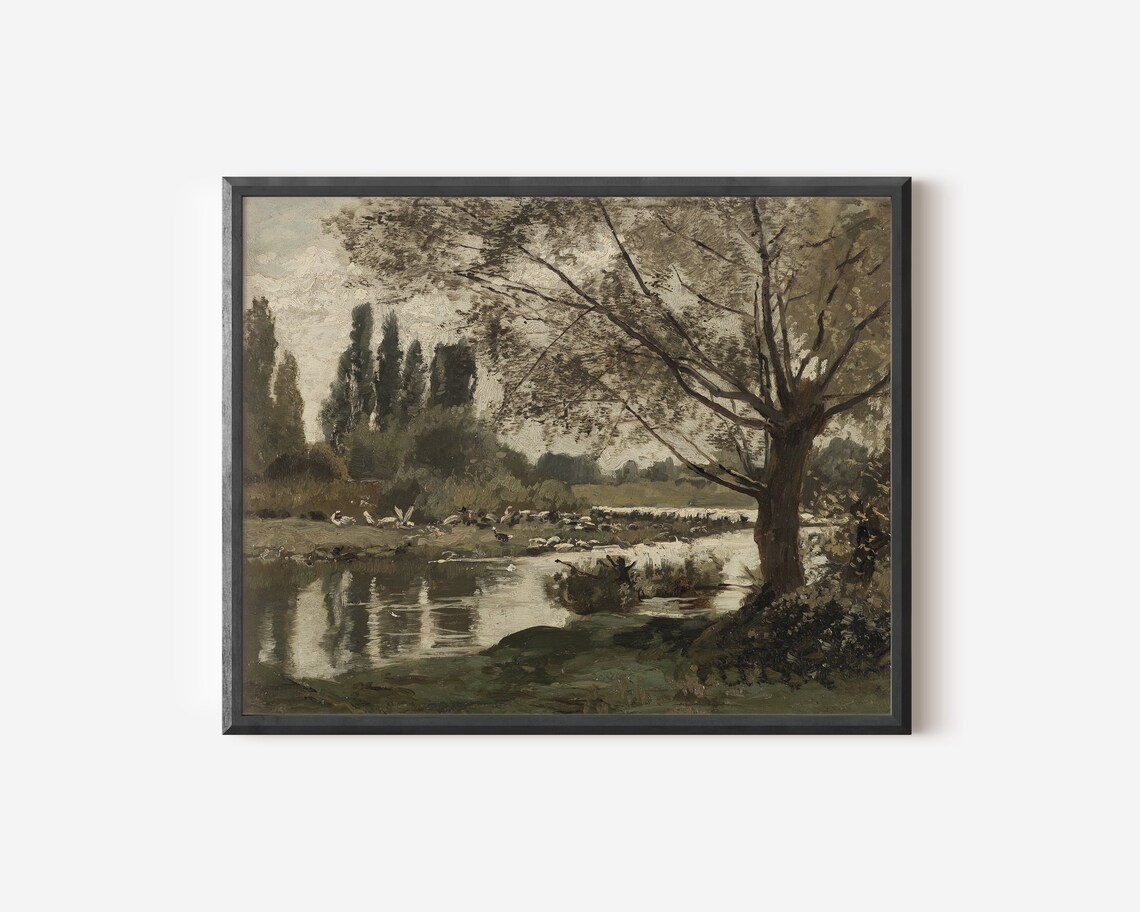 Earth Tone Vintage Landscape Painting, Cottagecore Art Print - Image 4