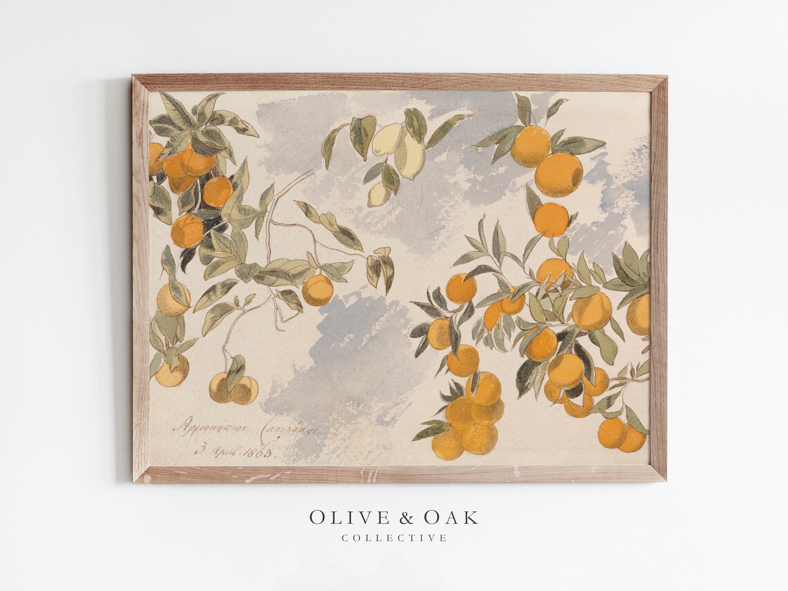 Vintage Botanical Lemon Painting, Farmhouse Kitchen Art Print
