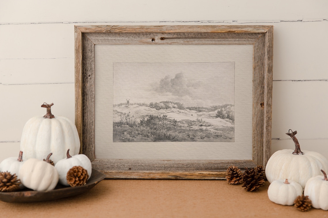 Rustic Landscape Drawing, Vintage Neutral Sketch Art Print - Image 2