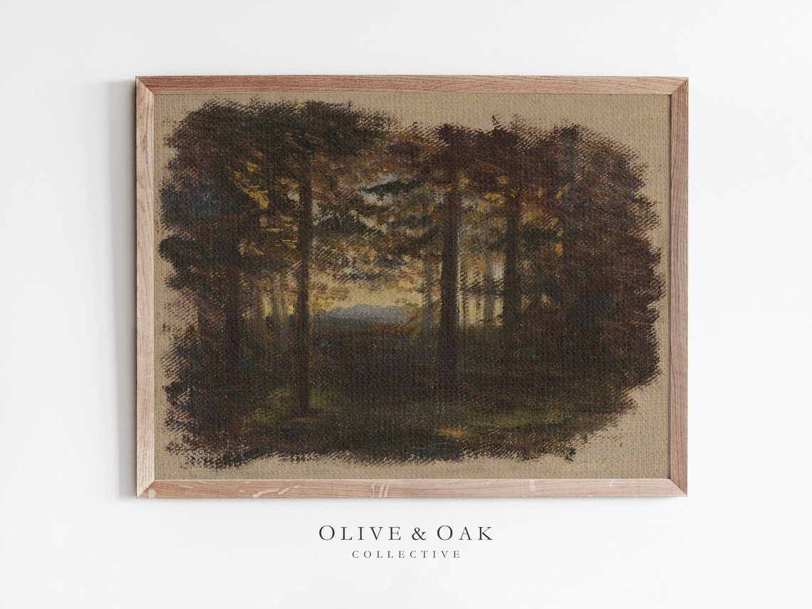 Fall Landscape Painting, Vintage Autumn Farmhouse Decor
