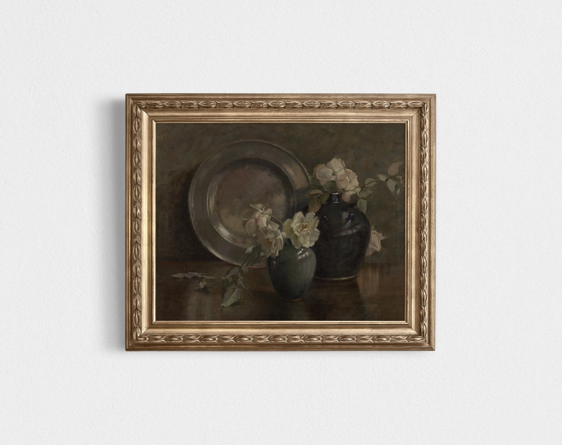 Vintage Neutral Flower Oil Painting, Floral Still Life Art Print - Image 3