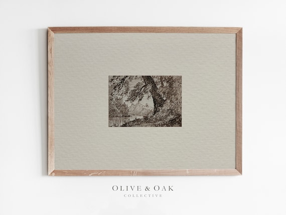 Rustic Landscape Sketch, Vintage Art Print
