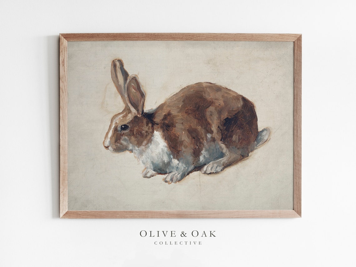 Vintage Rabbit Painting, Neutral Nursery Art Print