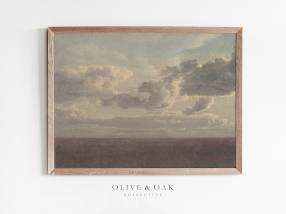 Cloud Oil Painting Print Vintage Neutral Nursery Sky Wall Art 255