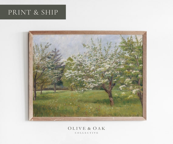 Spring Landscape Painting Colorful Spring Artwork Vintage Art Print Framed Art Print Tree Blossom Painting 537 M
