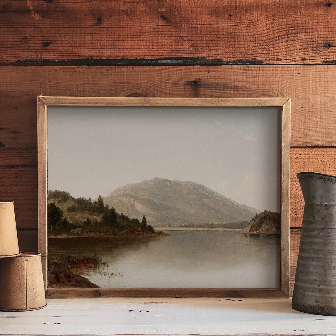 Muted Lake Painting, Rustic Landscape Art Print - Image 4