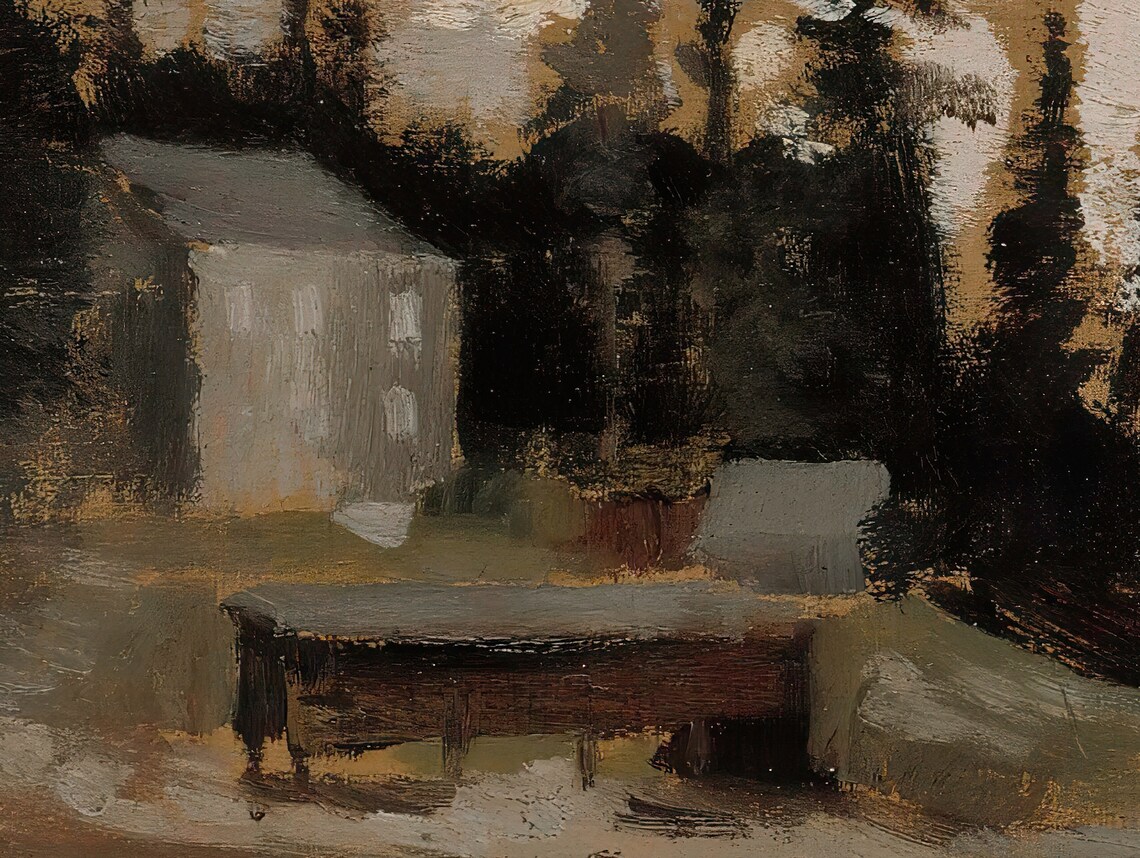 Rustic Landscape Painting, Abstract Cabin Decor - Image 4
