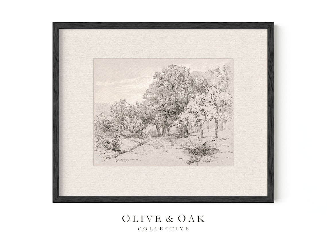 Vintage Landscape Sketch, Neutral Cottage Decor Art Print - Image 2
