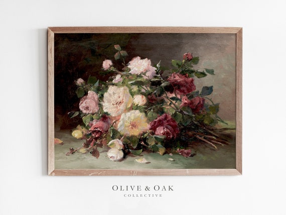 Pink Roses Vintage Flower Still Life Art Print