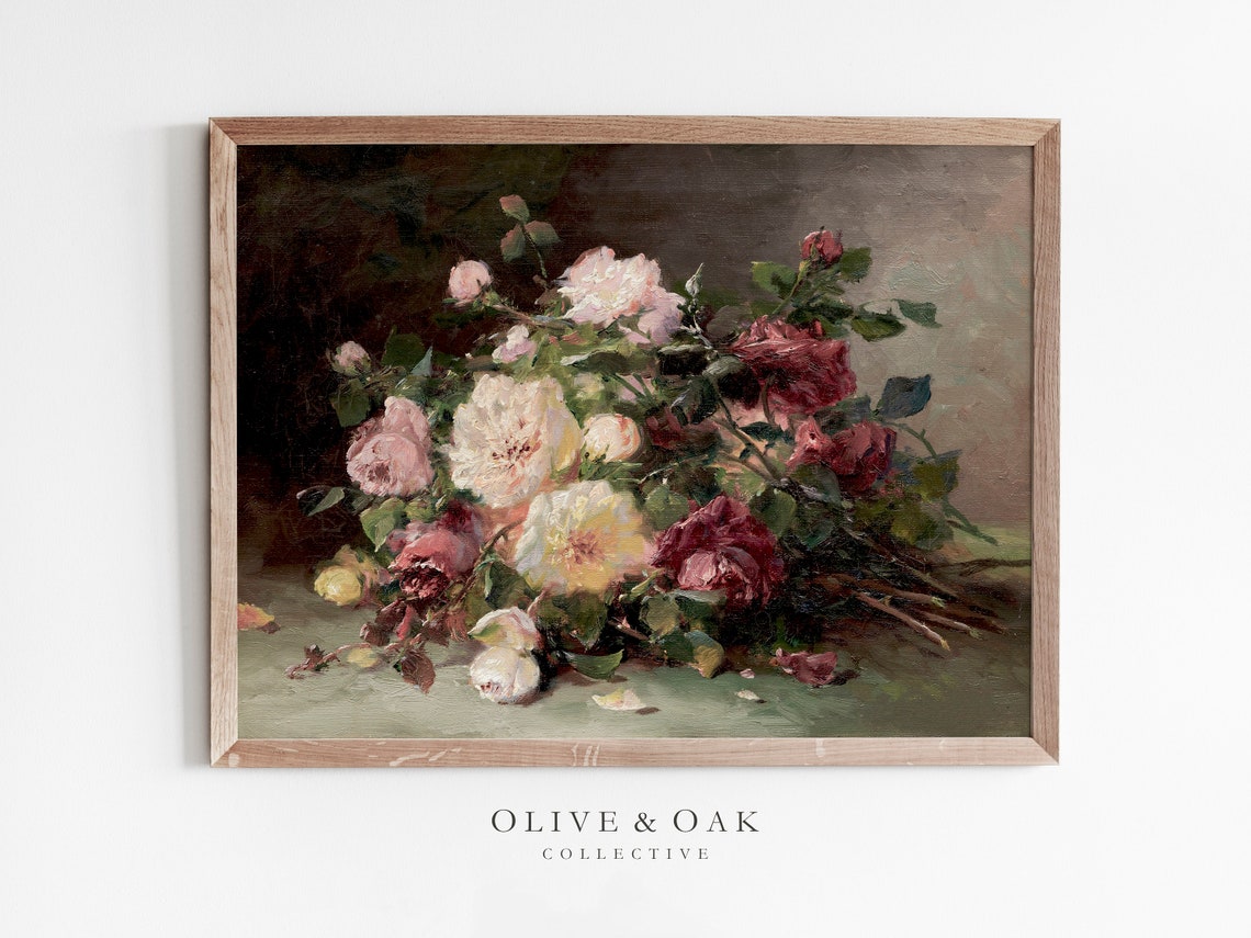 Pink Roses Vintage Flower Still Life Art Print