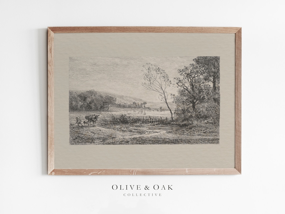 Neutral Landscape Sketch - Vintage Farmhouse