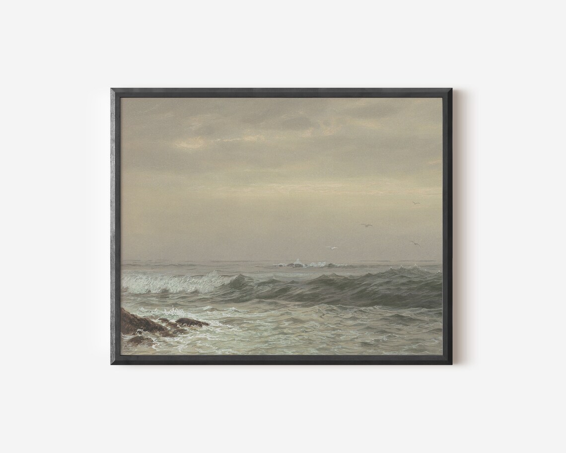 Vintage Seascape Painting, Coastal Nautical Art Print - Image 2