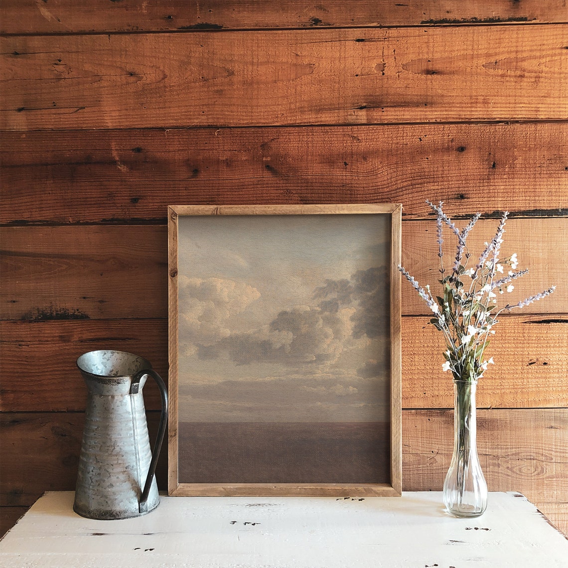 Neutral Cloud Painting, Antique Sky Horizon Nursery Art Print - Image 3