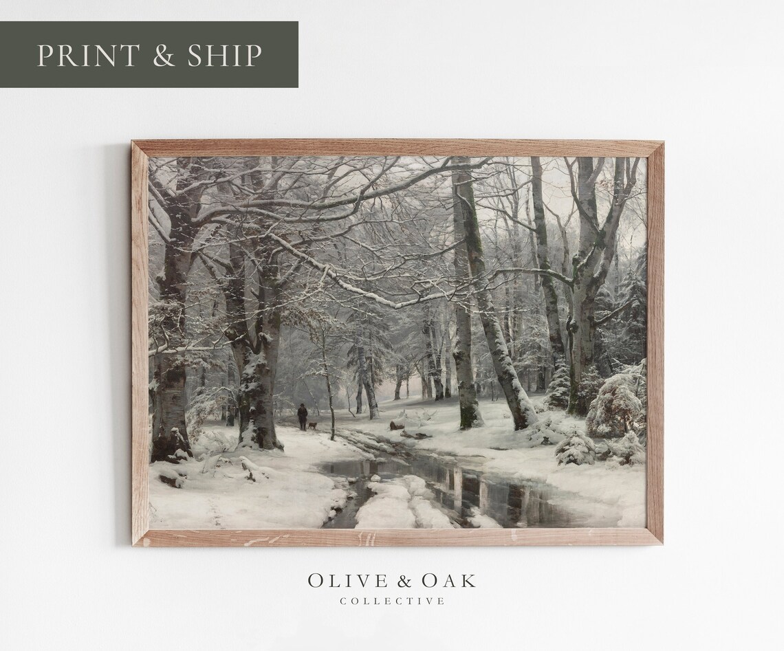 Winter Landscape, Rustic Snow Scene Art Print