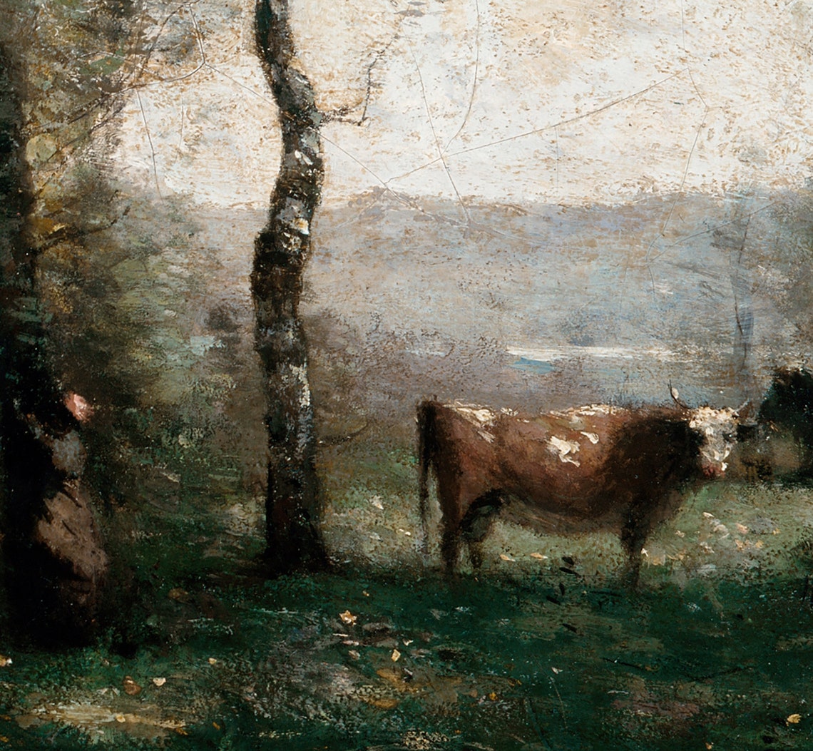 Vintage Cow Pasture Landscape Art Print - Image 3